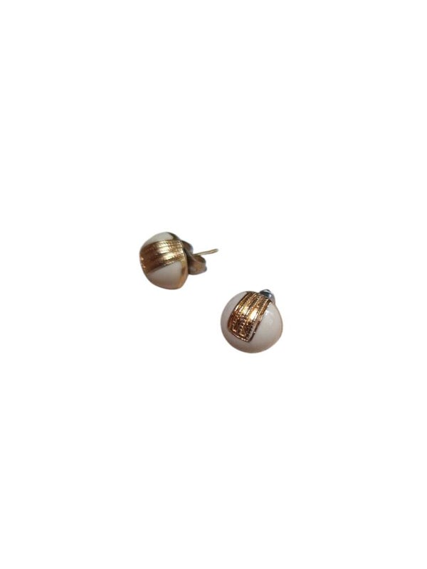 Dames Witte knop oorbellen met  goudkleurige rand