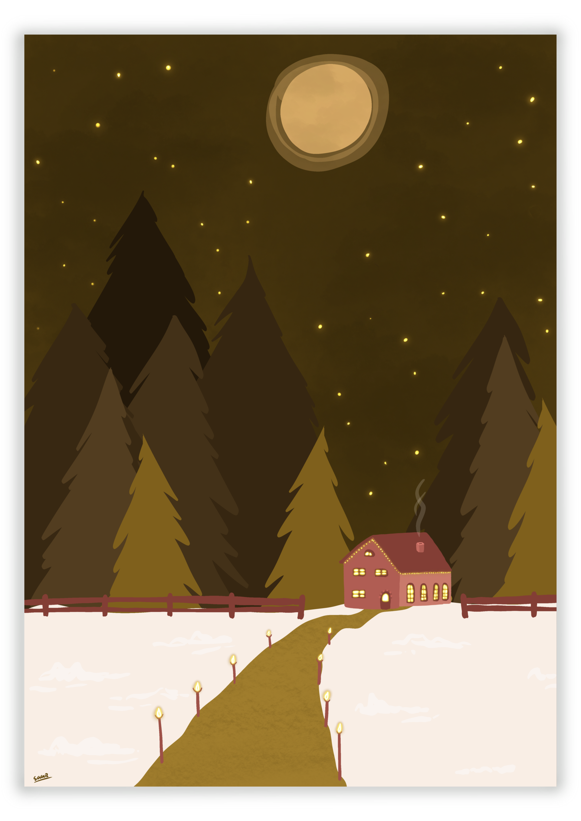 A6 Kerstkaart - House in the snow