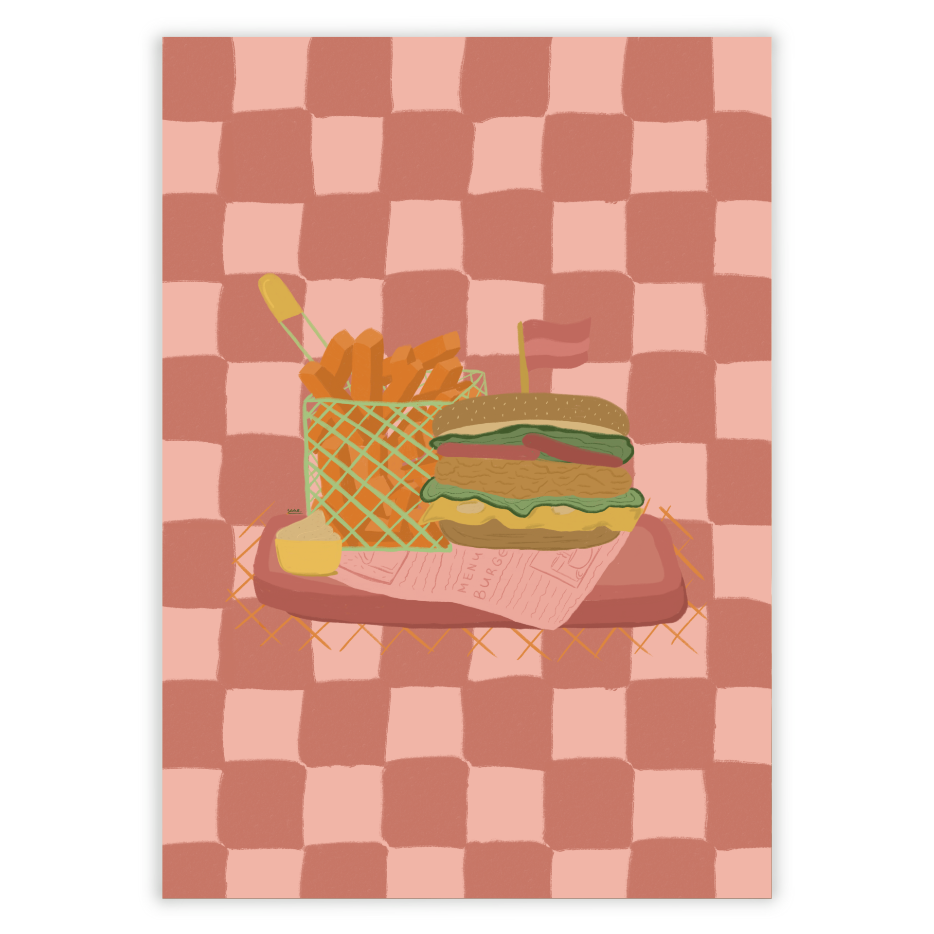 A6 Kaart - Burger and fries