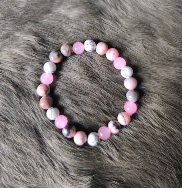Bracelet sélénite /opale rose/ Turquoise blanche