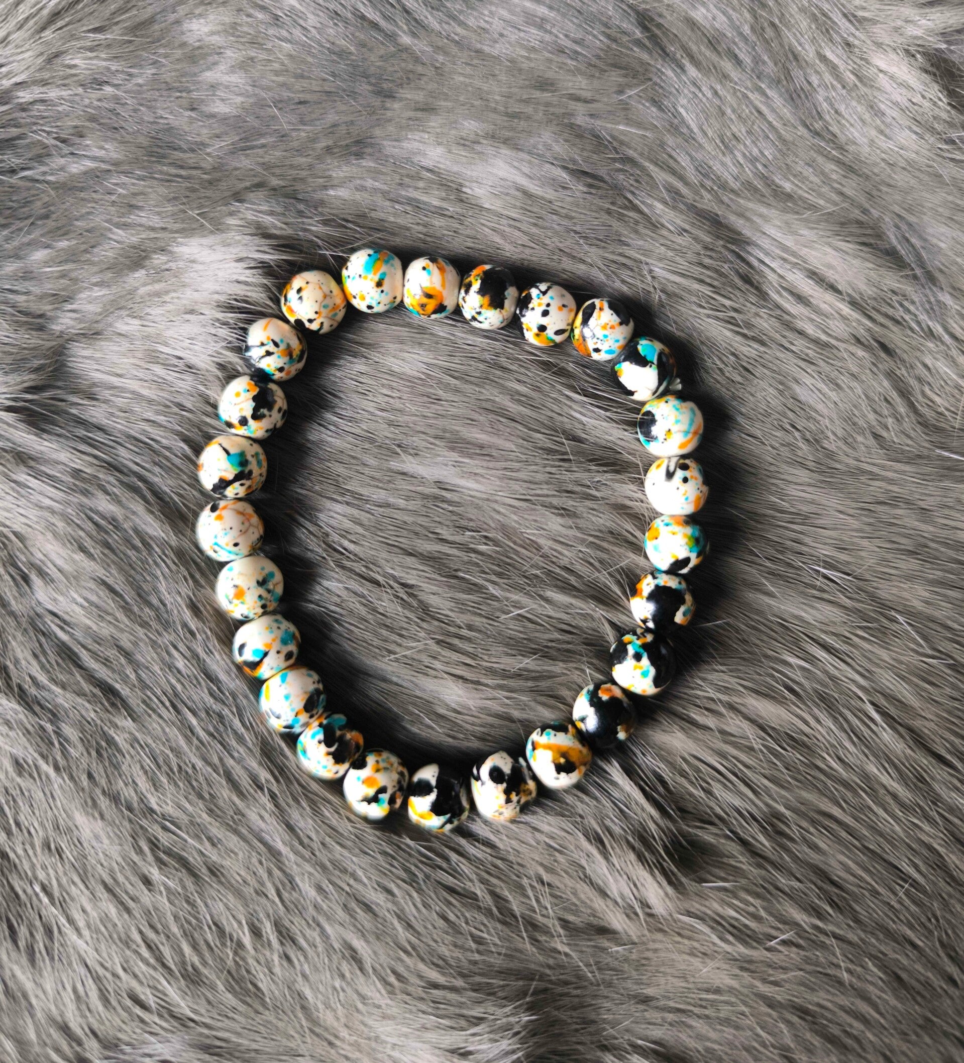 Bracelet Marbre turquoise, bleu et noir (accents dorés)