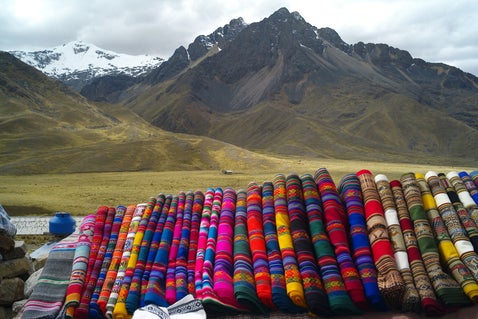 Mountain market with Andes in background