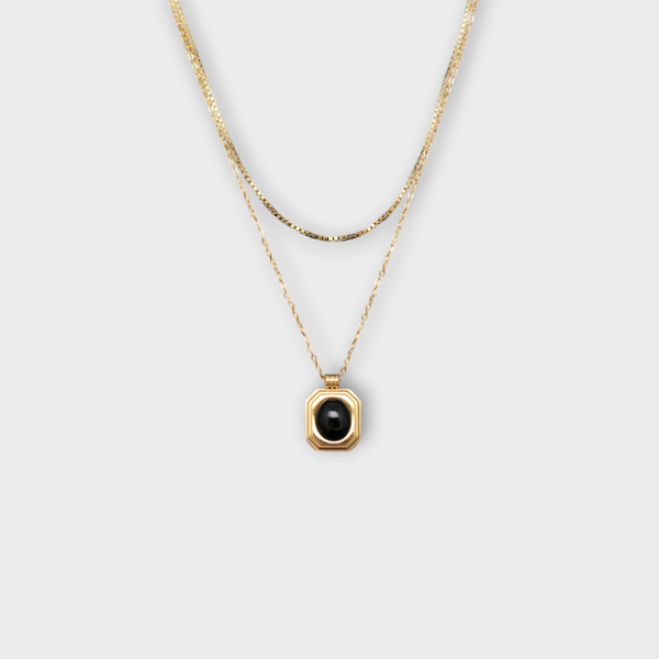 Necklace Double Chain Black Stone