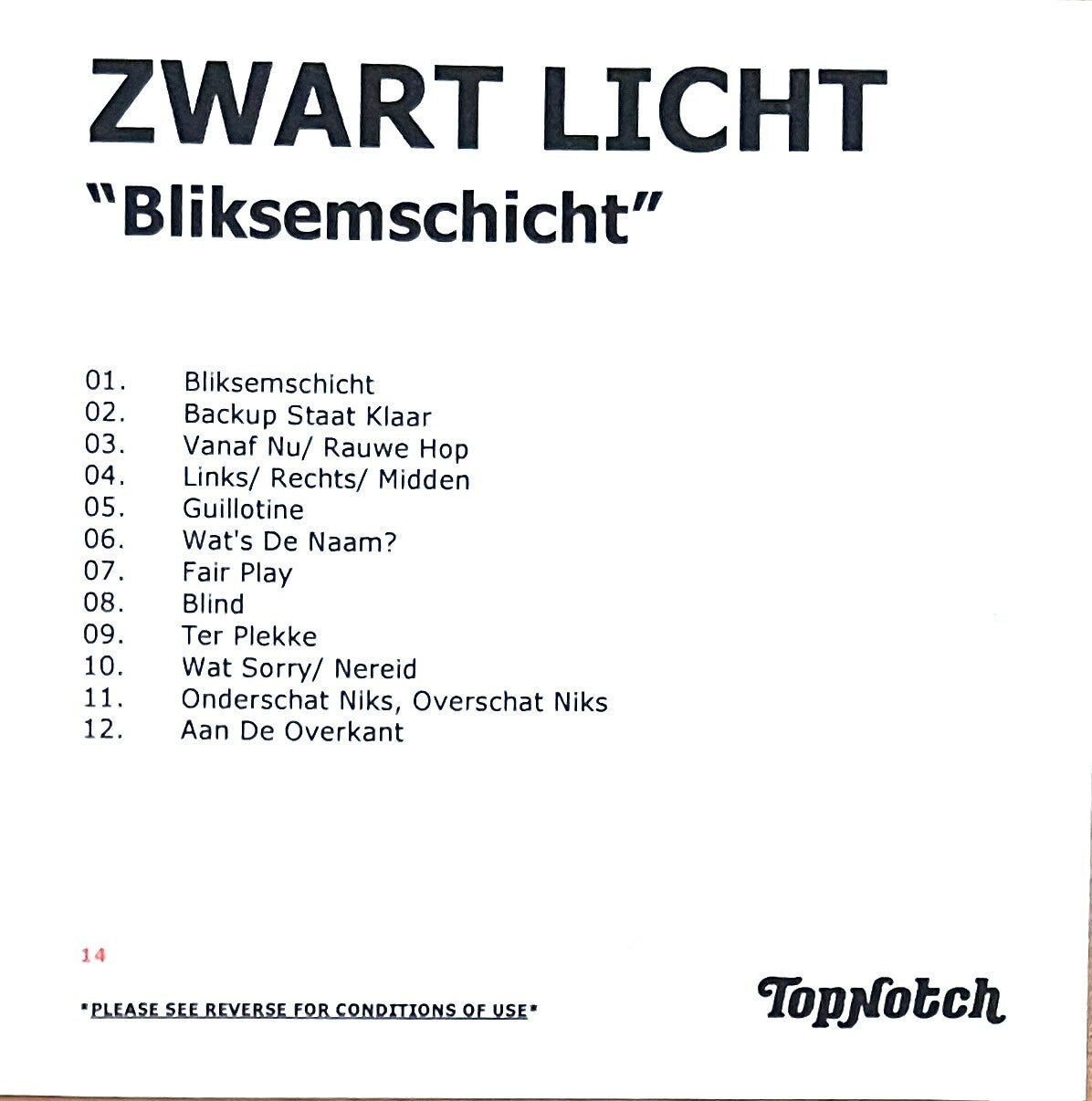 Zwart Licht - "Bliksemschicht" CD PROMO