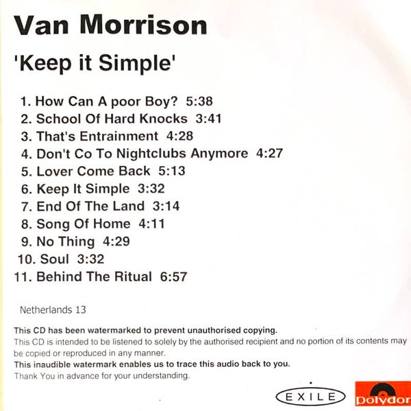 Van Morrison ‎– Keep It Simple CD PROMO