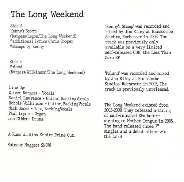 The Long Weekend ‎– Kenny's Stomp (7" Lathe Cut)
