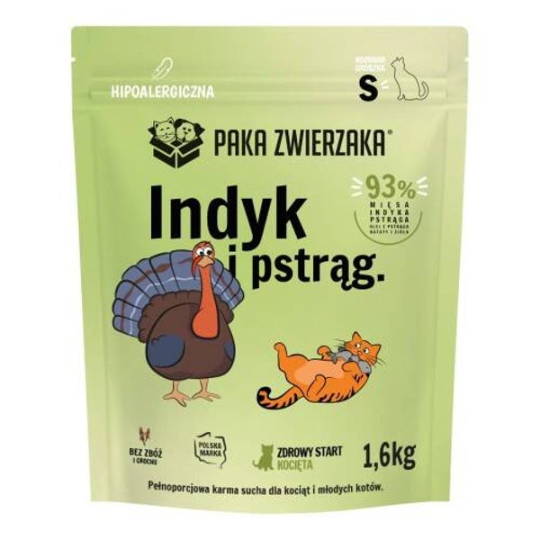 1,6kg. Paka Zwierzaka droog Kattenvoer  Kalkoen&Forel Kittens “S”