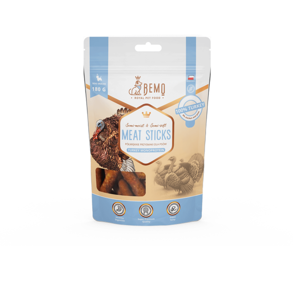 Bemo Meat Sticks - Kalkoen Monoproteïne Halfzachte Honden Snacks 180g.
