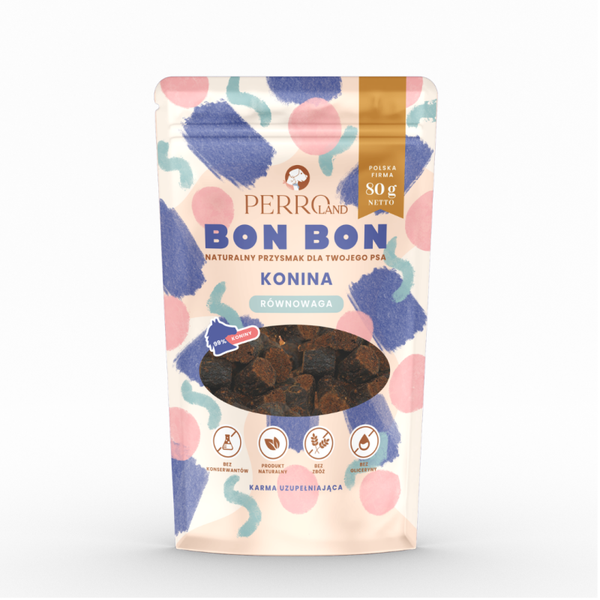 80g. Perro BON BON Paardenvlees – Evenwicht Lekkernijen met een functionele toevoeging