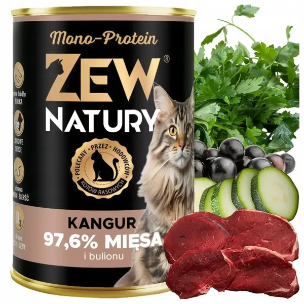 400g. Zew Natury Natte kattenvoeding met kangoeroe, met één eiwitbron
