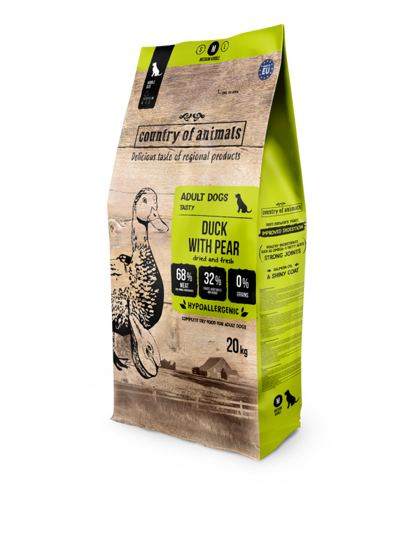 20kg. Wiejska Zagroda droog hondenvoer Eend met Peer maat M