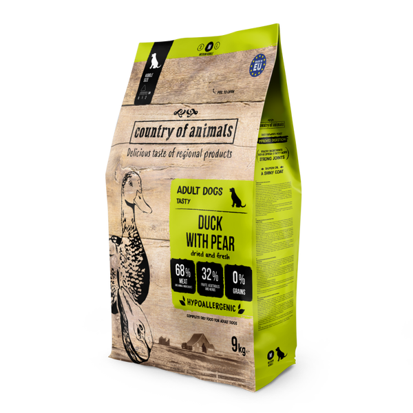 9kg. Wiejska Zagroda droog hondenvoer Eend met Peer maat M