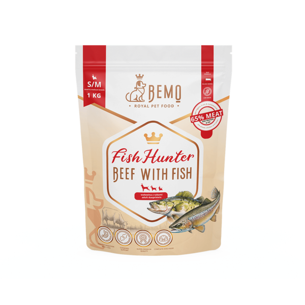 1kg. Bemo Fish Hunter droog Hondenvoer  Rundvlees met Vis