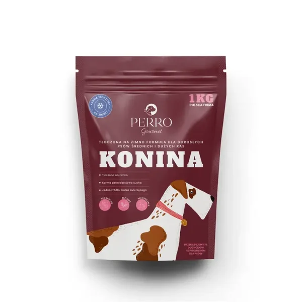 1kg. Perro Koudgeperst hondenvoer PERRO Gourmet paardenvlees – voeding voor volwassen honden van middelgrote en grote rassen