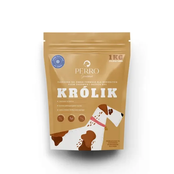 1kg PERRO Gourmet Konijn – koudgeperst hondenvoer – voeding voor volwassen honden van middelgrote en grote rassen