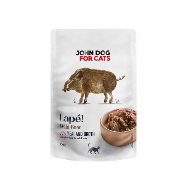 100g Lapé JohnDog voor Katten  Natte kattenvoeding in zakjes van Wildzwijn