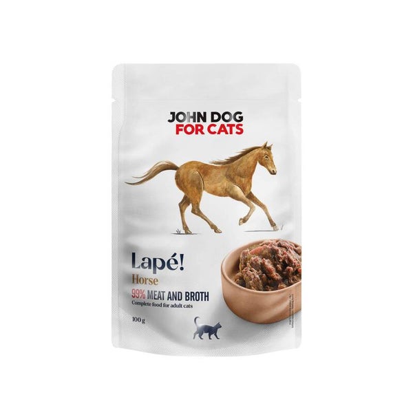 100g. Lapé John Dog voor katten Paardenvlees natvoer in zakjes voor katten