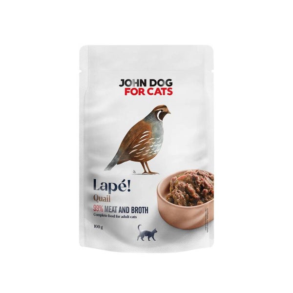 100g. Lapé John Dog for Cats – Natvoer in zakjes voor katten, met kwartel