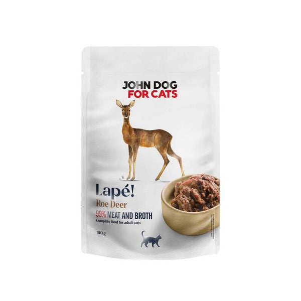100g. Lapé John Dog for Cats Natvoer in zakjes voor katten, ree