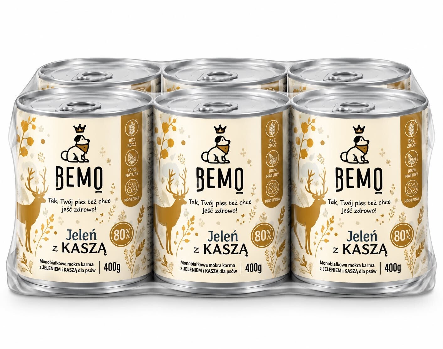 6 x 400g. Bemo Mono-Eiwit nat Hondenvoer Herten&Boekweit
