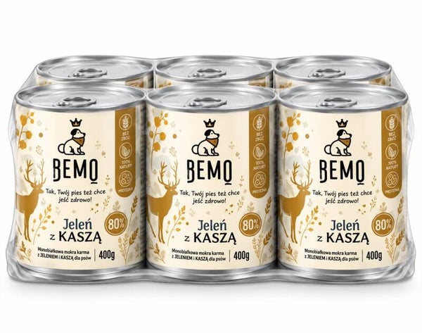6 x 400g. Bemo Mono-Eiwit nat Hondenvoer Herten&Boekweit
