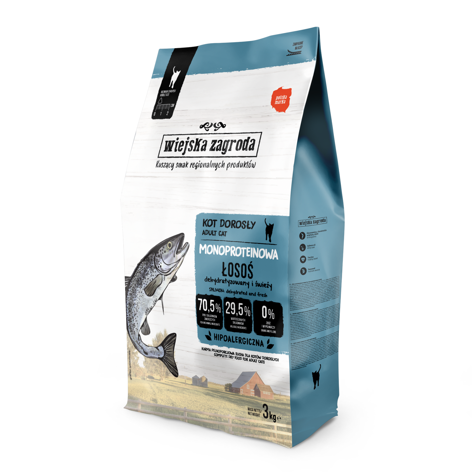 Wiejka Zagroda Droogvoer voor katten  Monoproteïne Zalm (volwassen) 3 kg