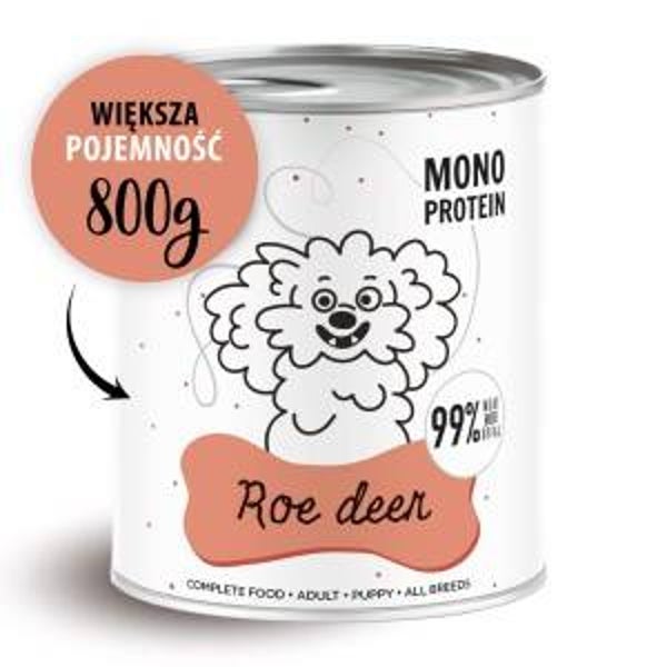 800g. Paka Zwierzaka PEPE nat Hondenvoer Roe Deer Mono-Eiwit