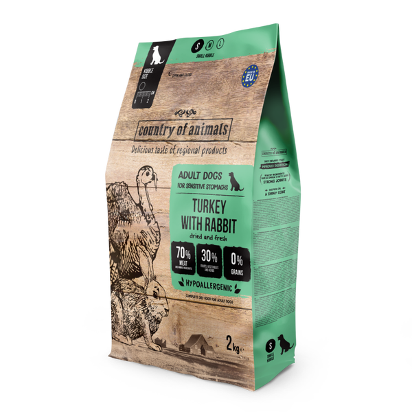 2kg. Wiejska Zagroda droog hondenvoer Kalkoen met Konijn  maat S