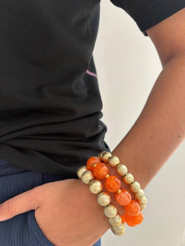Armband set van 3 kralen goud - oranje Do