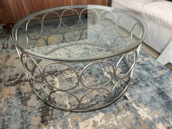 Table basse de Salon, ronde, en métal et verre.
