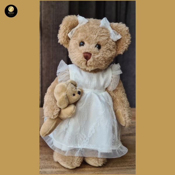 Meisjesbeer met hondje,wit kanten kleed 25cm