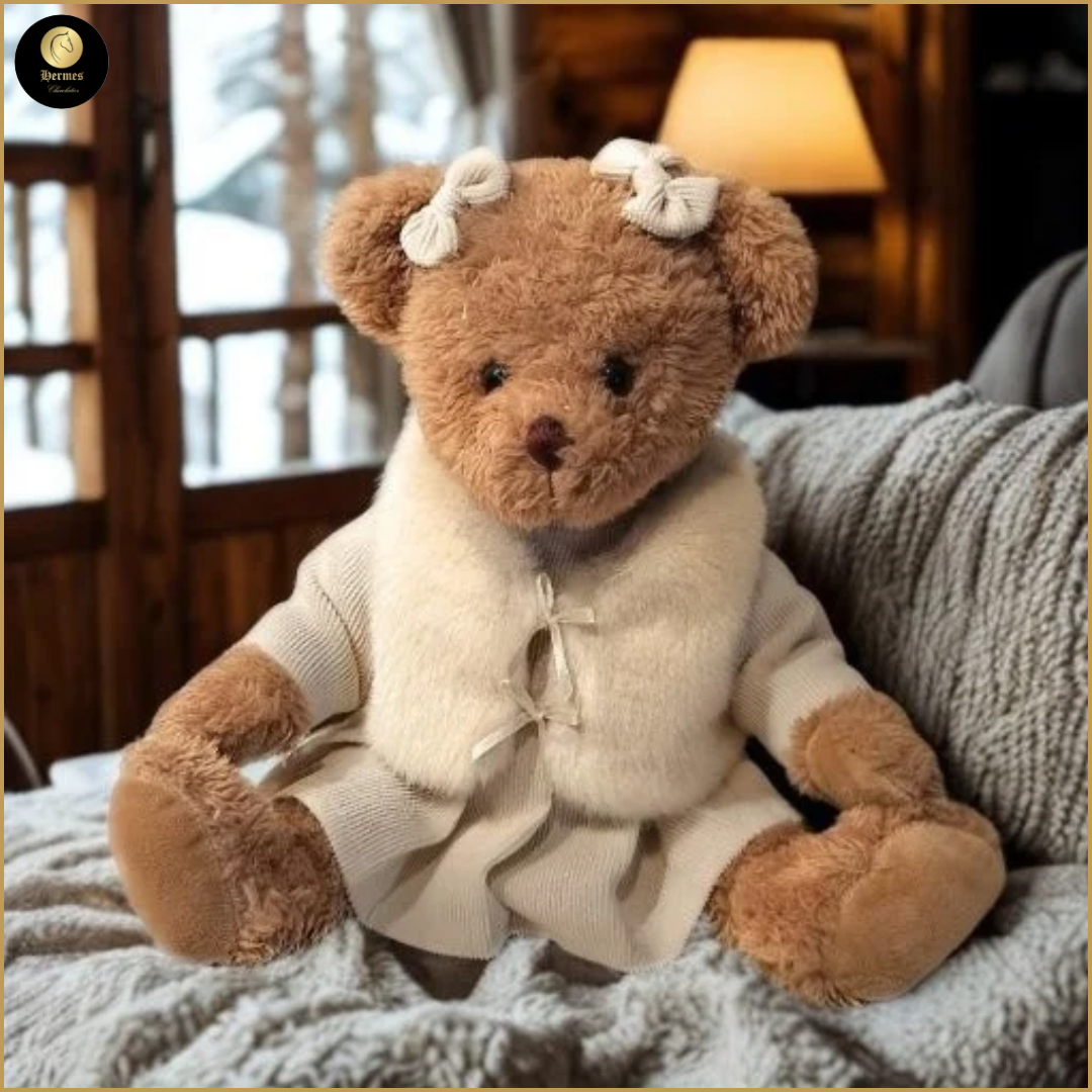 Meisjesbeer witte outfit, fluffy jas 30cm