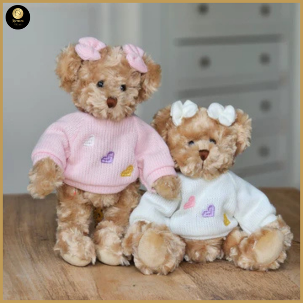 Meisjesbeer roze of witte pull met hartjes, 25cm