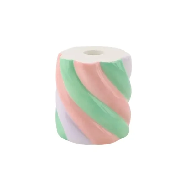 Kaarshouder- Kandelaar - Kabel Spek - Dolomiet - Roze/Mintgroen/Lila - 8,5x8,5x9cm