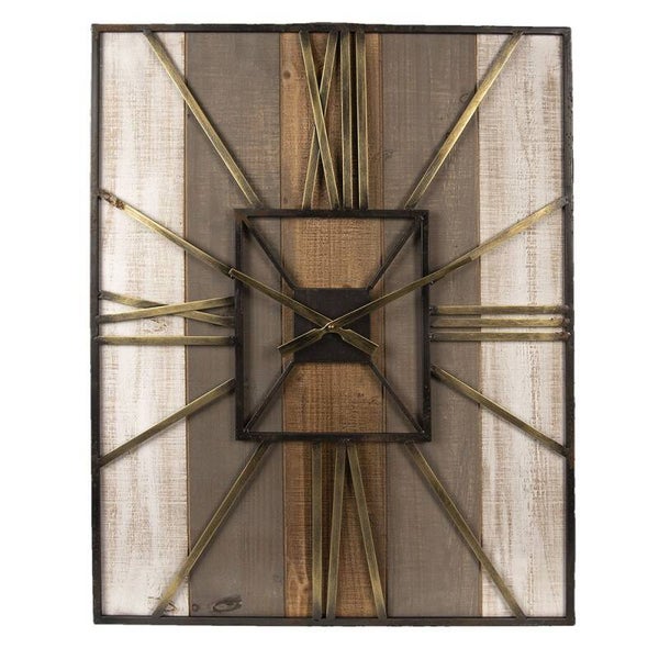 Clayre & Eef Wandklok 60x80 cm Bruin Hout Metaal Rechthoek