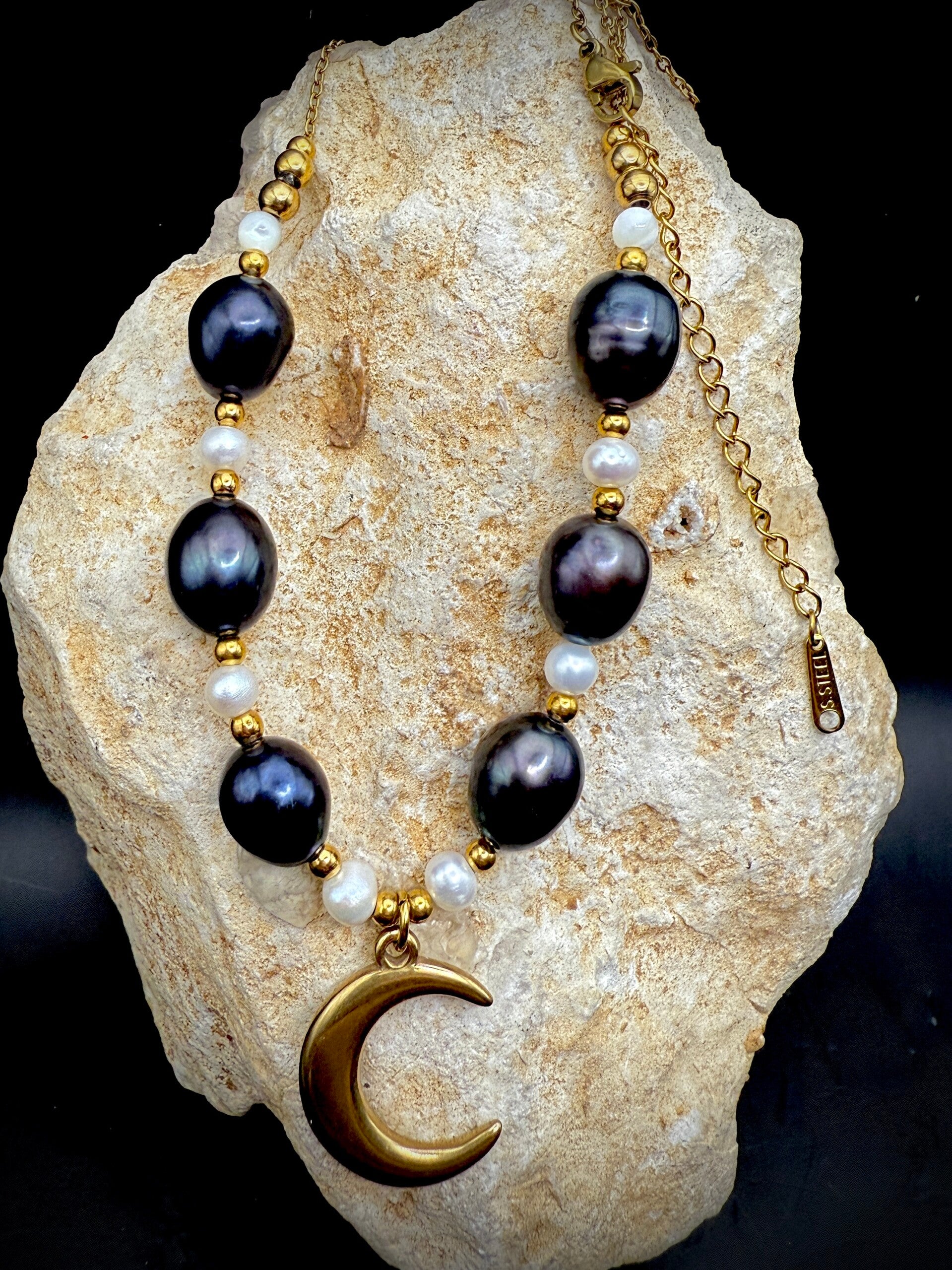 Echte Perlen  - Intuition & Wandel - mit Mondsichel 6xblau