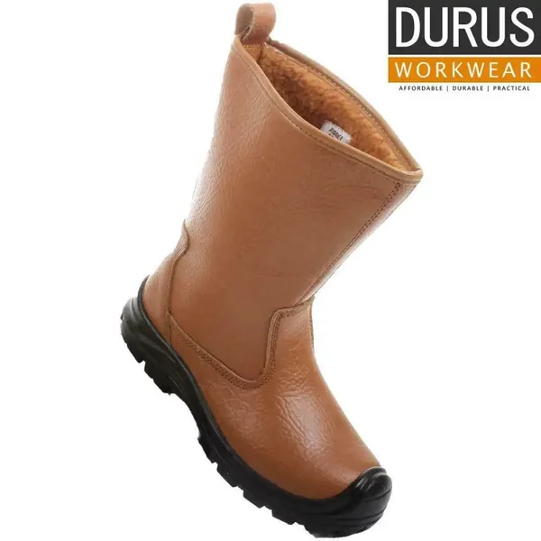 Work Site Tan Fur-Lined Safety Rigger Boots