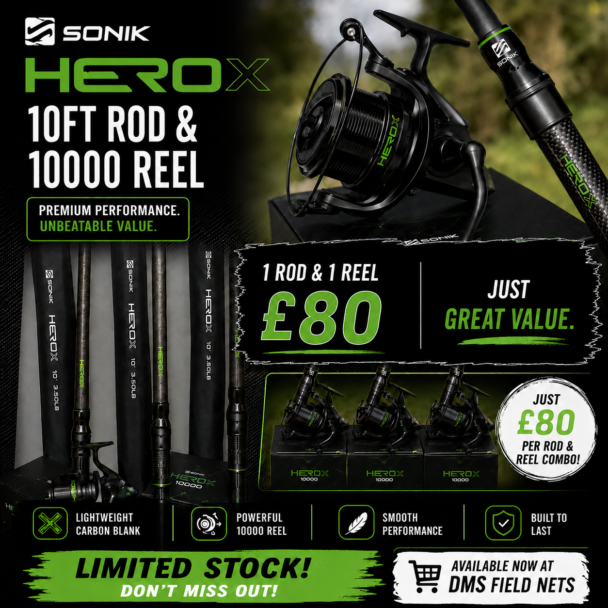 SONIK HEROX 10ft Rod & HEROX 10000 Reel Combo