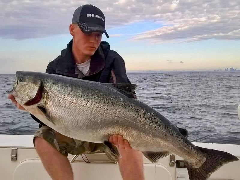 Huge salmon caught on a fishing charter in Niagara by Myles Moore