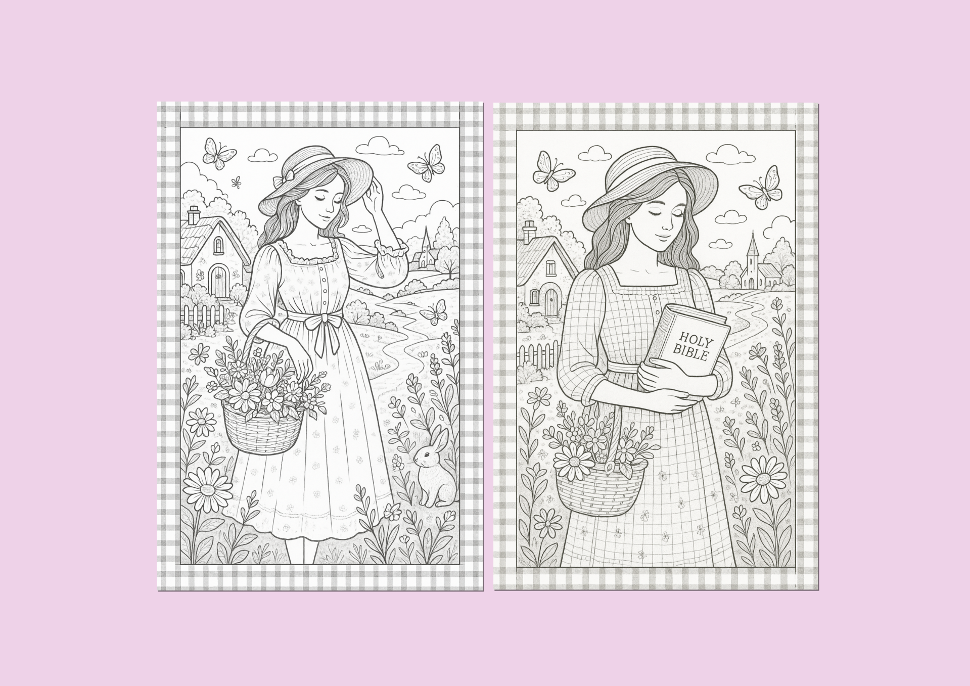 Set van 2 Christelijke Kleurplaten voor Vrouwen – Cottagecore & Bijbel