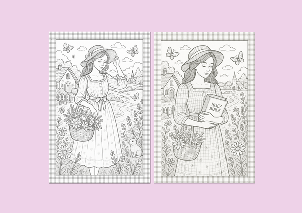 Set van 2 Christelijke Kleurplaten voor Vrouwen – Cottagecore & Bijbel