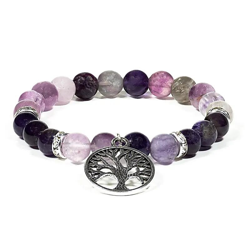 Armband Fluorit Amethyst mit Baum des Lebens