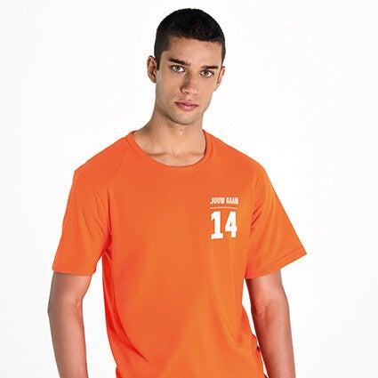 T-SHIRT | UNISEX | ORANJE | NAAM + RUGNUMMER