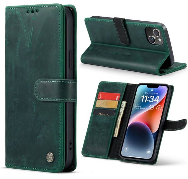 CaseMania® Luxe Real Leather Wallet - iPhone 14 - Div Kleuren