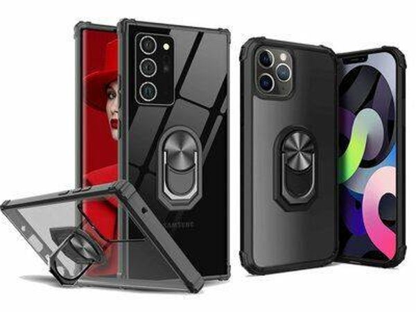 iPhone 14 Kickstand Ring Armor Zwart - Transparant
