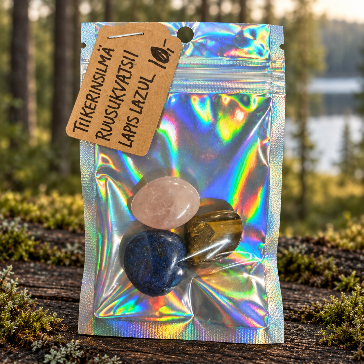 Ruusukvartsi, tiikerinsilmä ja Lapis lazuli
