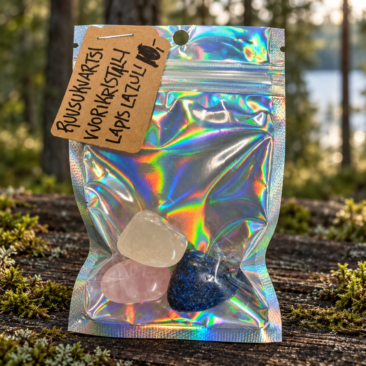 Vuorikristallin, ruusukvartsi ja Lapis lazuli