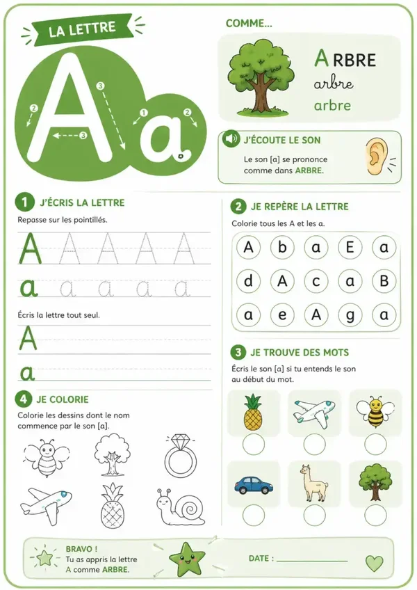 Fiche apprentissage - Lettre A