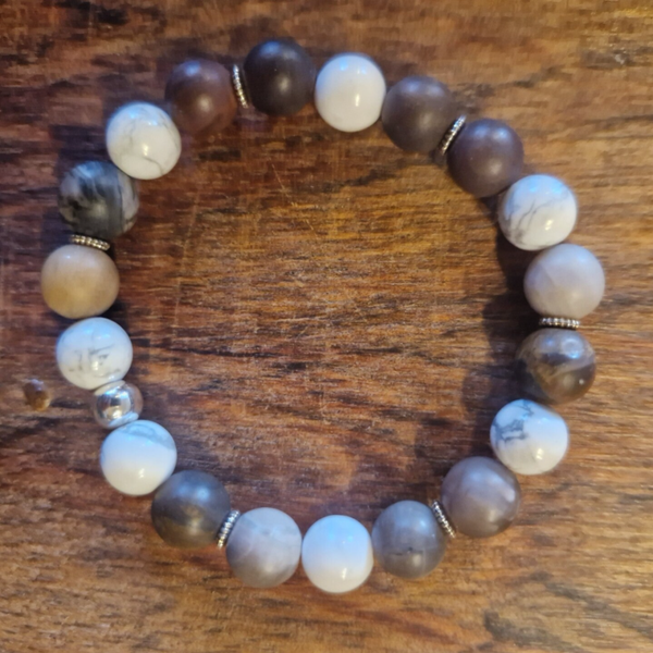 Bracelet Bois fossilisé & Howlite