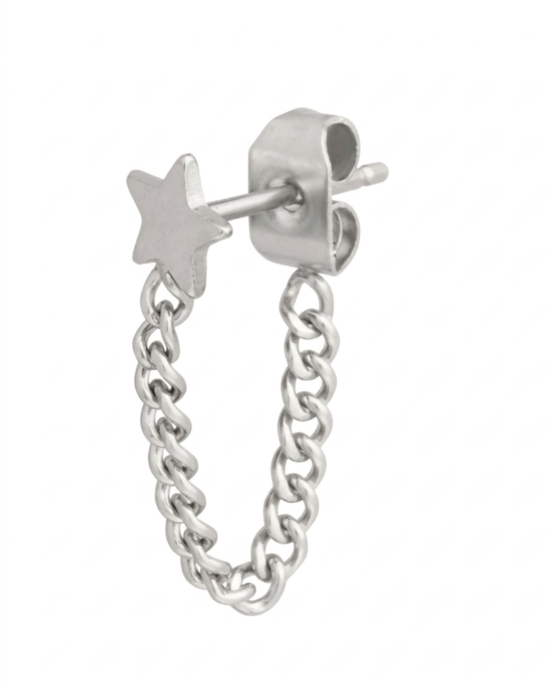 the silver star chain earring